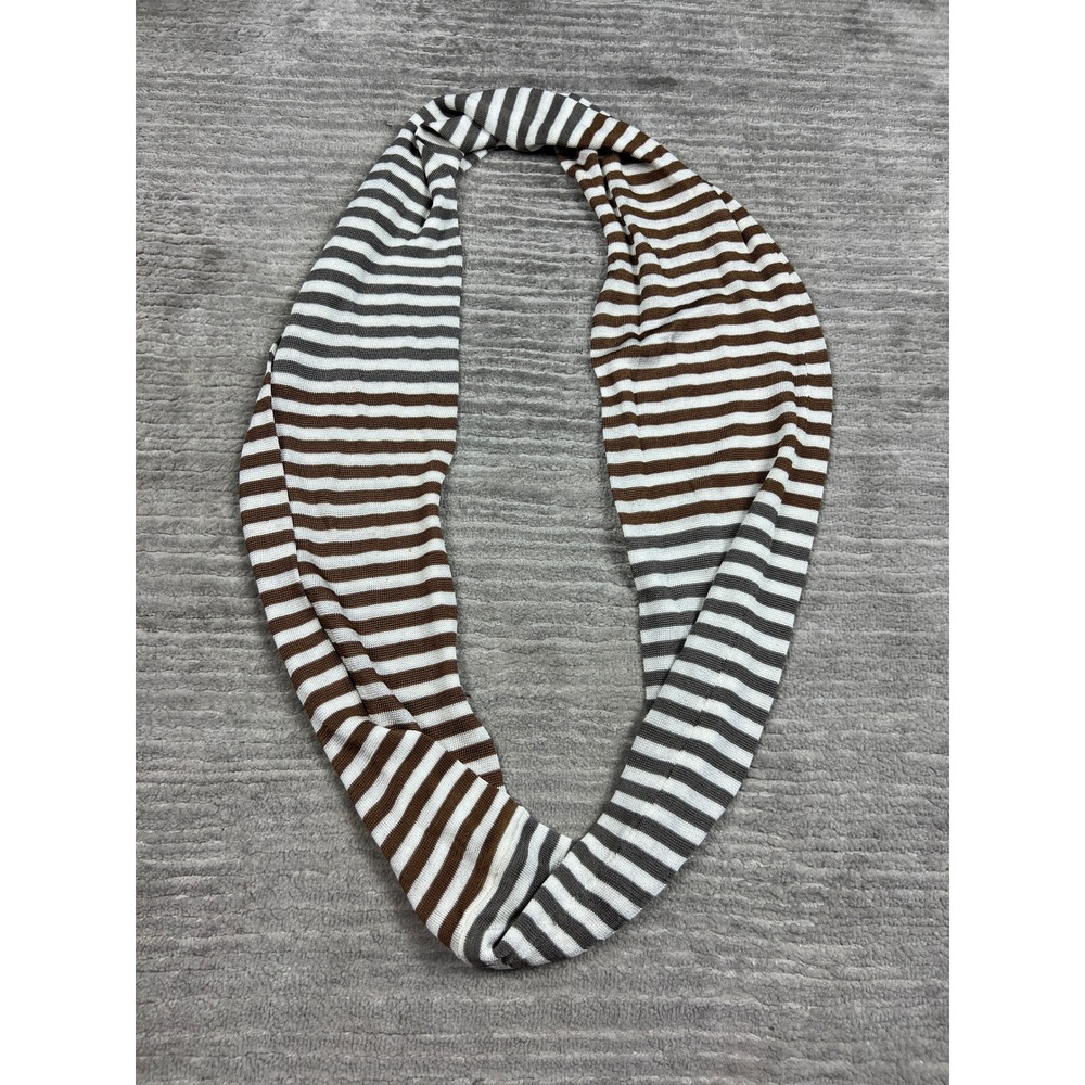 Unbranded Infinity Scarf Womens OS Brown White Grey Striped Knit Loop Circle